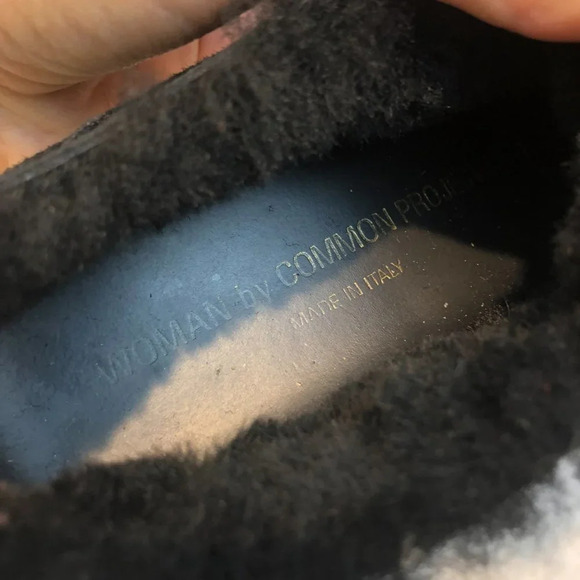 Woman by Common Projects Sherpa Suede Fuzzy Black Low Lace Up Designer Sneakers - Picture 6 of 9